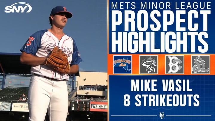 Mike Vasil, a Syracuse Mets pitcher, struck out eight batters in a strong six-inning performance.