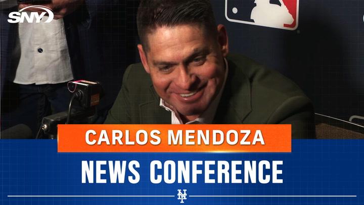 Carlos Mendoza discusses the 2025 Mets roster at the 2024 MLB Winter Meetings, post-Soto deal.