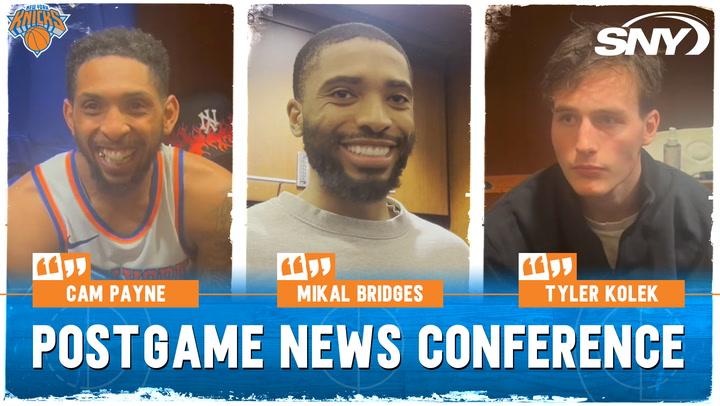 Cam Payne, Mikal Bridges, and Tyler Kolek discuss their Knicks debut at Madison Square Garden.