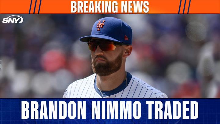 Breaking news graphic showing Mets' Brandon Nimmo traded.