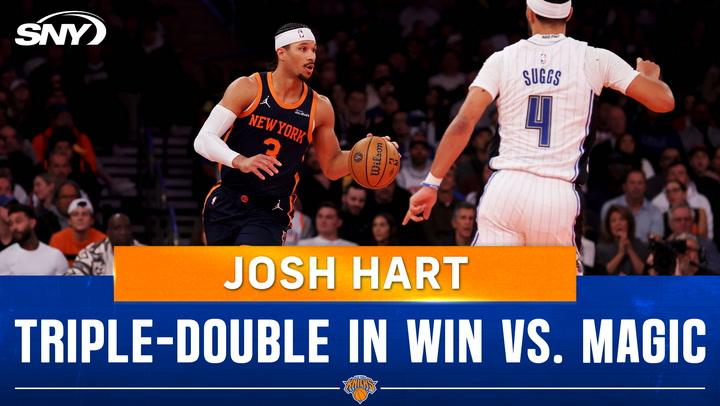 Josh Hart in action during his triple-double performance, leading the Knicks to a 121-106 win.