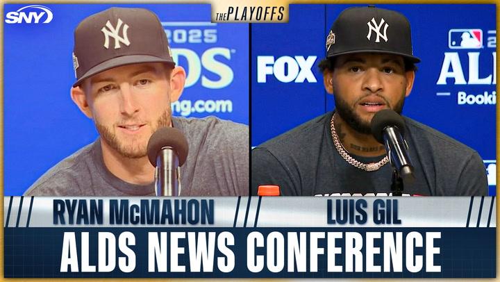 Ryan McMahon and Luis Gil speak at the Yankees ALDS news conference.