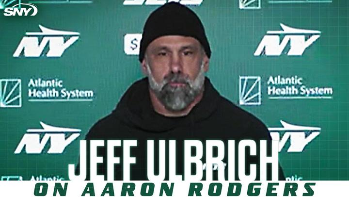 Jeff Ulbrich addresses reporters, confirming Aaron Rodgers as Jets' starting QB despite frustrations.