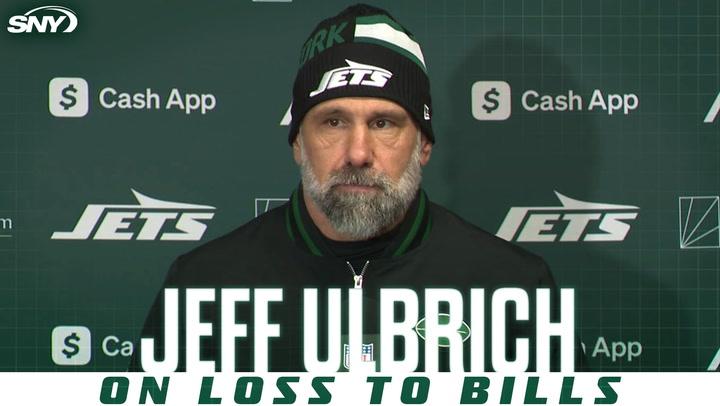 Jeff Ulbrich discusses the Jets' 40-14 loss to the Bills, commenting on Rodgers' performance.