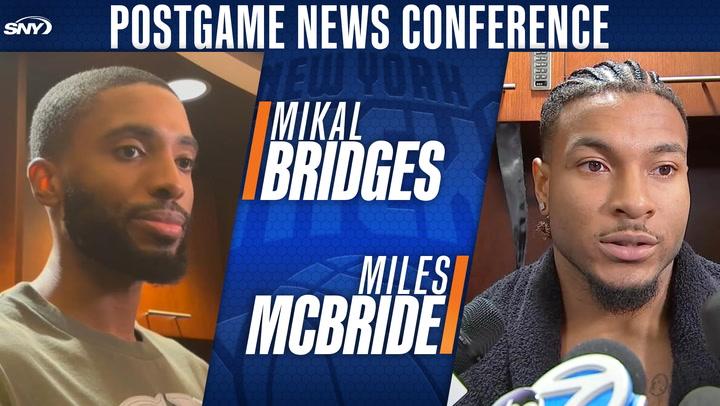 Mikal Bridges and Miles McBride featured in a postgame news conference.