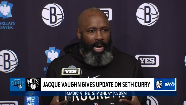 Nets head coach Jacque Vaughn gives an update on Seth Curry and addresses Joe Harris’ recent shooting slump