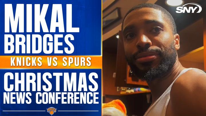 Mikal Bridges at Knicks news conference after 41-point Christmas Day win over Spurs at MSG.