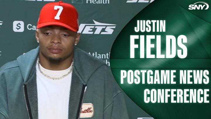 Justin Fields at postgame news conference after Jets game