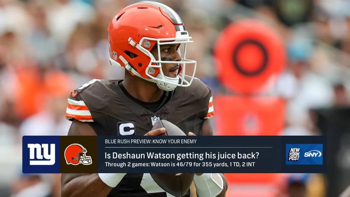 Cleveland Browns quarterback Deshaun Watson in action. The Giants vs. Browns Week 3 game preview.