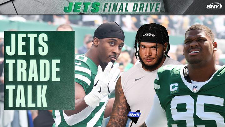 Jets Trade Talk with three New York Jets players and Jets Final Drive branding.