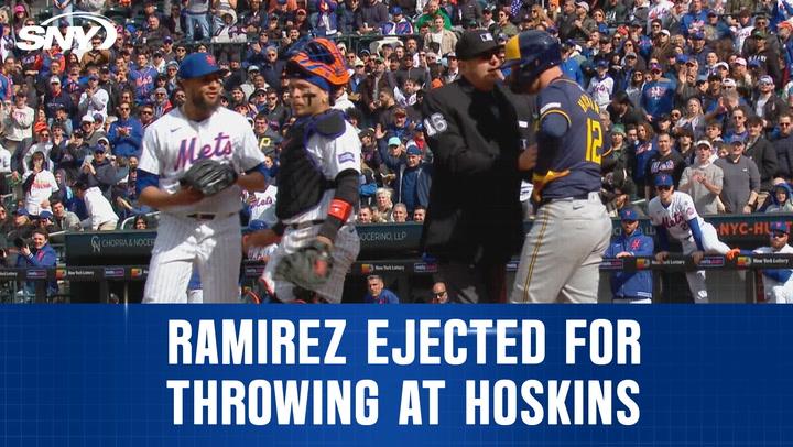 Mets reliever Yohan Ramirez ejected for throwing at Milwaukee's Rhys Hoskins in Saturday's game