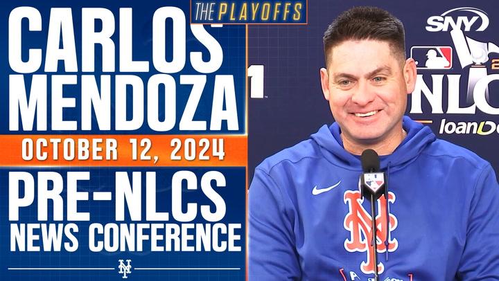 Carlos Mendoza talks about the Mets-Dodgers NLCS matchup, the starters for Games 1 and 2 and the availability of Jeff McNeil