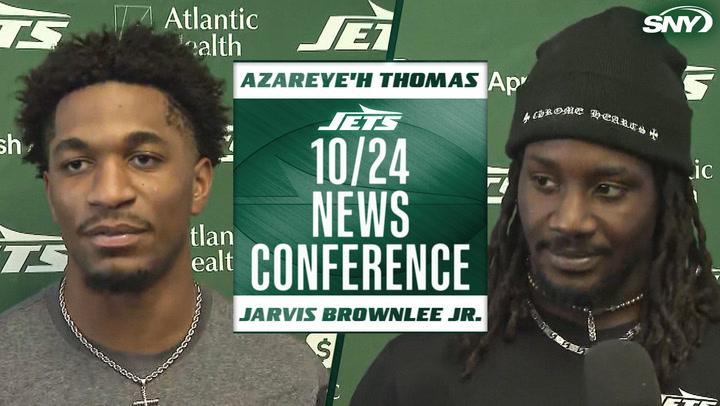 Azareye'h Thomas and Jarvis Brownlee Jr. at Jets 10/24 news conference.