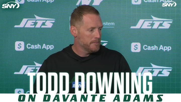 Todd Downing discusses Davante Adams at Jets practice, touching on game planning and strategies.