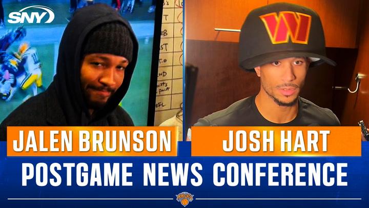 Jalen Brunson and Josh Hart discuss Knicks' 140-106 win, Brunson's 44 points, urgency post-loss.