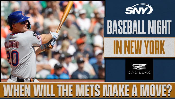 Pete Alonso of the Mets at bat with text asking "When will the Mets make a move?" for SNY Baseball Night in