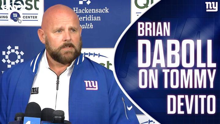 Giants coach Brian Daboll discusses Tommy DeVito starting and Dexter Lawrence's comments.