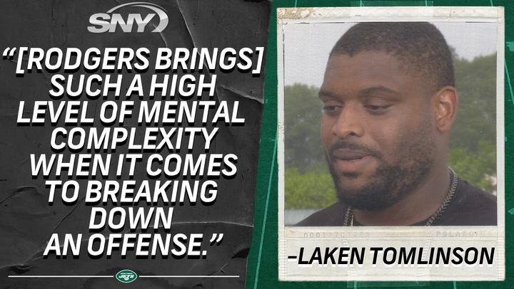 Jets OL Laken Tomlinson says it's been 'awesome' working with Aaron Rodgers
