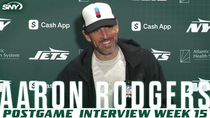 Aaron Rodgers discusses Davante Adams' standout performance in Jets' 32-25 win over Jaguars.