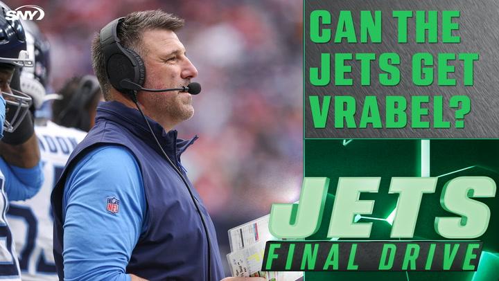 Mike Vrabel coaching on the sidelines; "Jets Final Drive: Can the Jets Get Vrabel?"