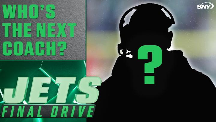 Silhouette with a question mark; "Who's the Next Coach?" on Jets Final Drive segment.