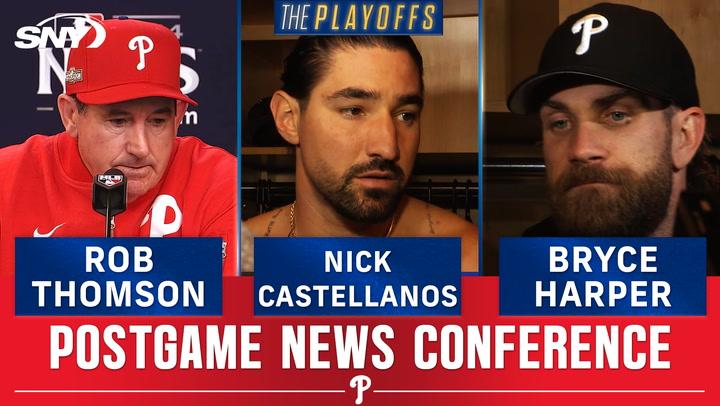 Phillies manager Rob Thompson, stars Nick Castellanos and Bryce Harper talk loss to Mets in NLDS Game 3