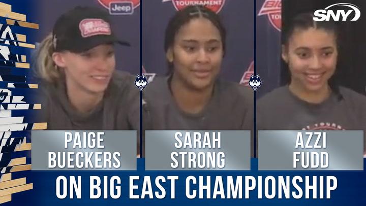 Paige Bueckers, Sarah Strong, and Azzi Fudd discuss UConn's Big East Tournament victory.