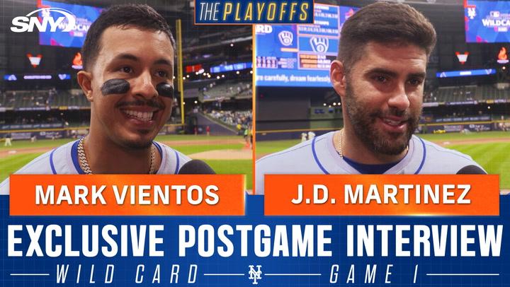 Mark Vientos on nerves in first playoff game, J.D. Martinez on clutch hit in Mets' win