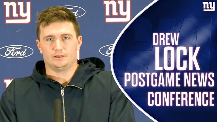 New York Giants QB Drew Lock at a press conference after Thanksgiving loss to Cowboys.