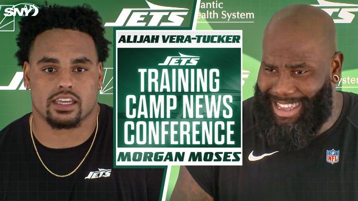 New York Jets' Alijah Vera-Tucker and Morgan Moses discuss O-Line, run game, and rookie Olu Fashanu.