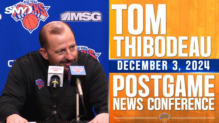 Tom Thibodeau at the Knicks' postgame conference, praising their 'unselfish' play in a win.