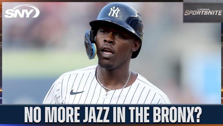 Yankees player Jazz Chisholm Jr. with the headline "No More Jazz in the Bronx?" displayed on SNY