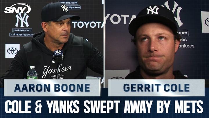 Aaron Boone and Gerrit Cole react