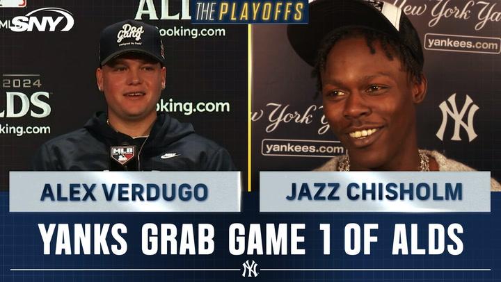 Alex Verdugo and Jazz Chisholm discuss Yankees' Game 1 win; Verdugo's crucial RBI moment.