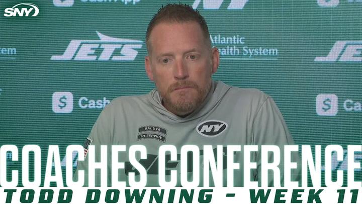 Todd Downing discusses rookie OL Olu Fashanu and Jets' game plan vs Colts in a press conference.