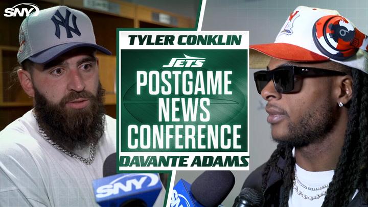 Tyler Conklin and Davante Adams speak at Jets postgame conference, vowing to keep fighting.