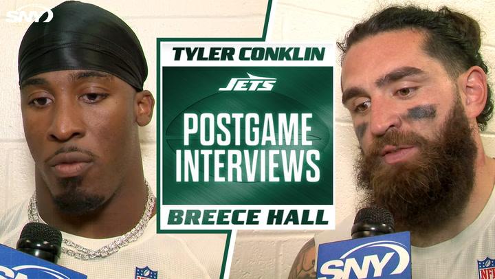 Breece Hall and Tyler Conklin discuss Jets’ offensive mistakes with SNY’s Jeane Coakley.