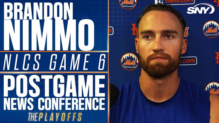 Brandon Nimmo at NLDS Game 6 conference, reflecting on the 2024 Mets' bittersweet season.