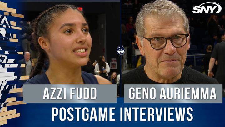 Azzi Fudd and Coach Geno Auriemma discuss UConn's gritty 73-55 win over Georgetown.