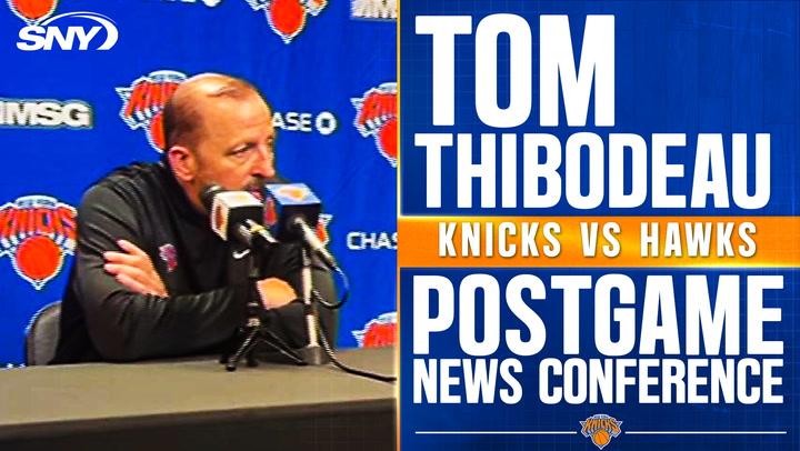 Tom Thibodeau discusses officiating at Knicks postgame conference after 108-100 NBA Cup loss.