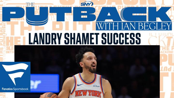The Putback with Ian Begley discusses Landry Shamet success with an image of a New York Knicks player.