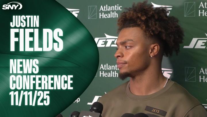 Justin Fields at Jets news conference on 11/11/25.