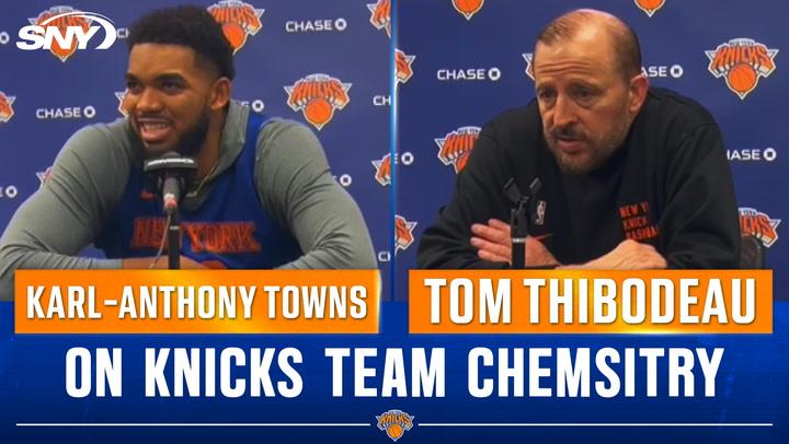 Karl-Anthony Towns and Tom Thibodeau discuss Knicks' chemistry and facing Timberwolves.