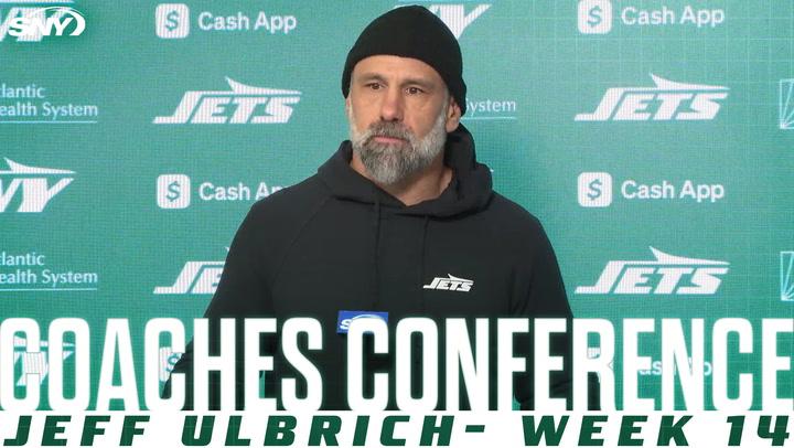 Jets coach Jeff Ulbrich discusses Breece Hall's injury and Miami's potent offense at a press conference.