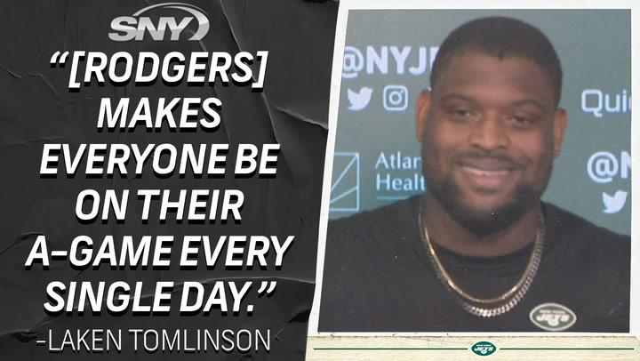 Laken Tomlinson on the impact of Aaron Rodgers thus far, Mekhi Becton's body transformation | Jets News Conference