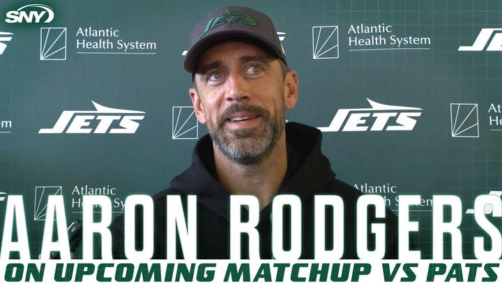 Aaron Rodgers speaks about Jets' rivalry matchup vs. Patriots and returning to MetLife stadium.