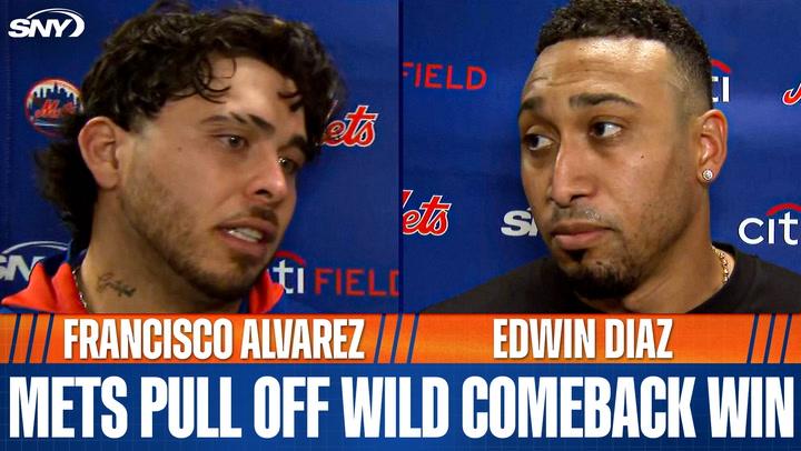 Francisco Alvarez and Edwin Diaz interviewed after Mets pull off wild comeback win.
