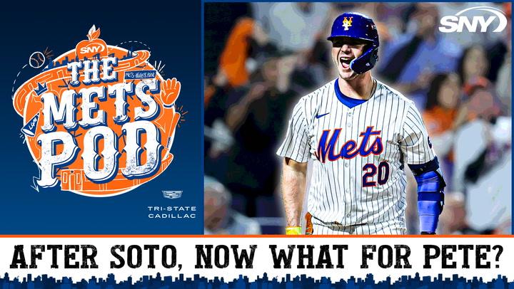 Podcast cover for "The Mets Pod" discussing Mets' strategy for Pete Alonso after Juan Soto deal.