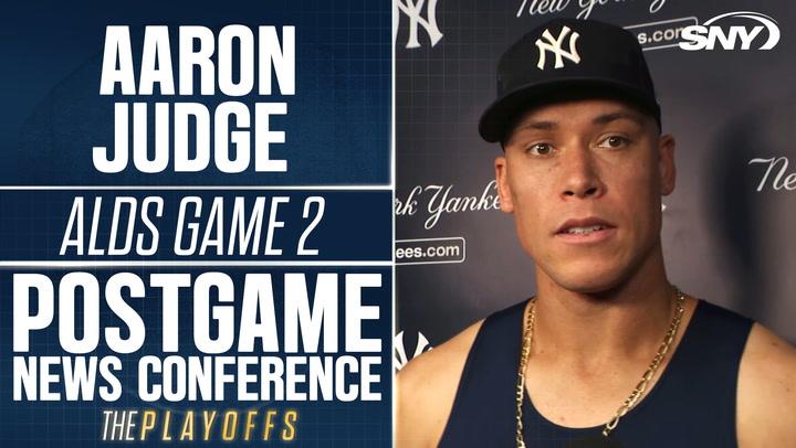 Aaron Judge discusses Yankees' Game 2 loss to the Royals in postgame press conference.