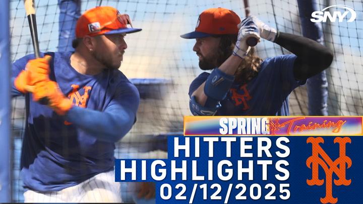 Mets hitters Jesse Winker, Francisco Alvarez take BP, Mark Vientos works on defense